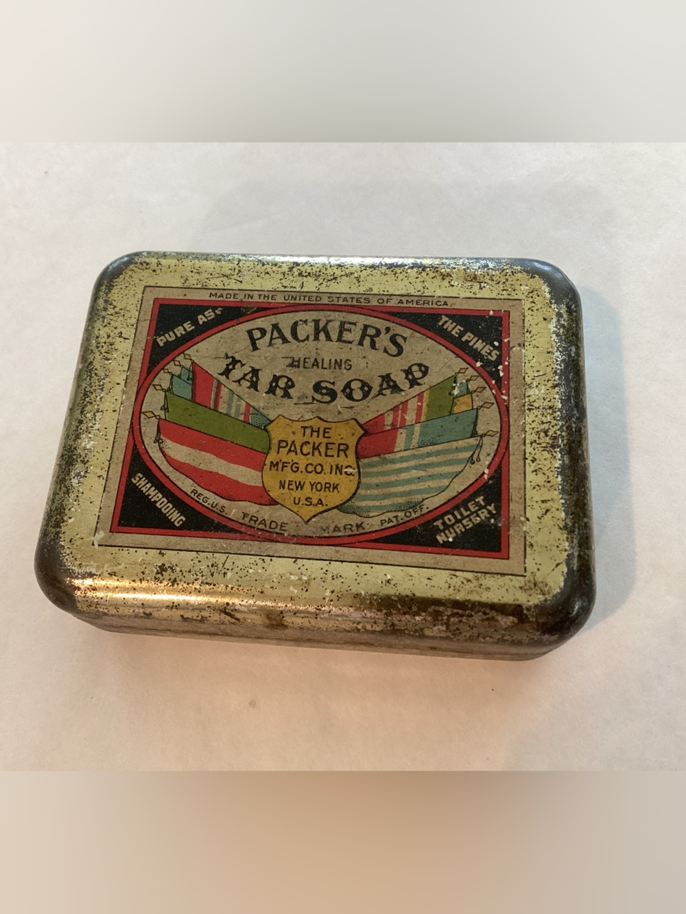 Vtg. Packers Healing Tar Soap in Metal Tin, introduced in 1869.